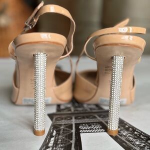 SCHUTZ Nude Patent Leather Heels with Crystal Accents